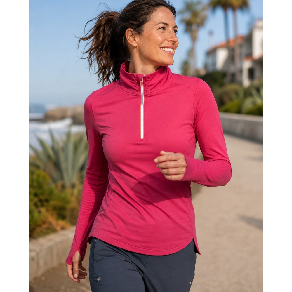 Title Nine Paradigm Affirmation Quarter Zip Pullover Berry Pink Active Top S